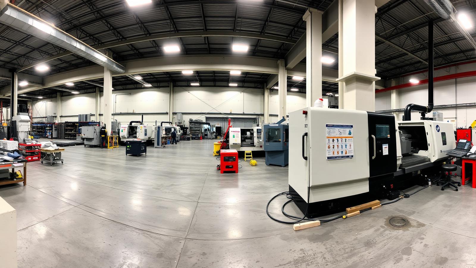 Precision Components machine shop floor with rotary transfer and CNC equipment